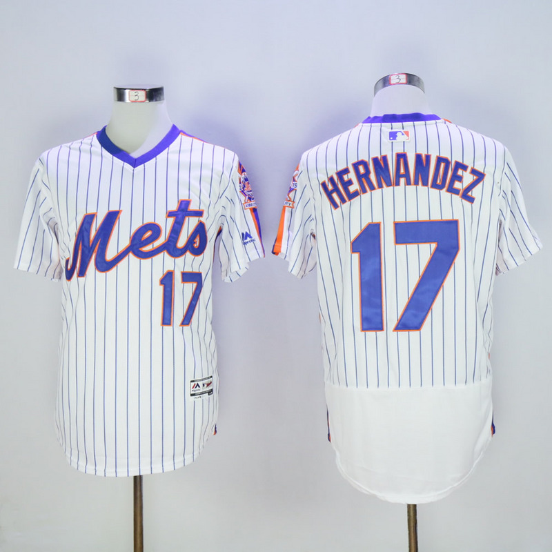 Men New York Mets 17 Hernandez White Throwback Elite MLB Jerseys